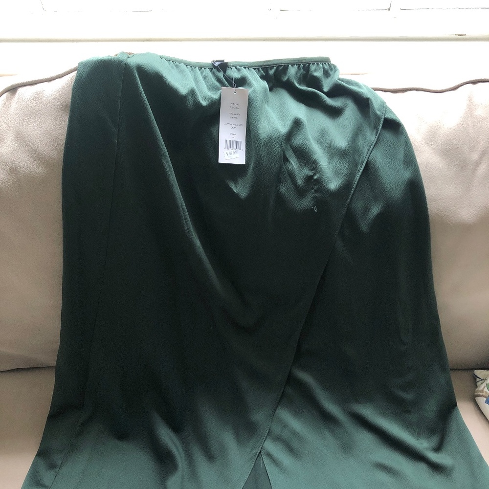 Green satin midi skirt